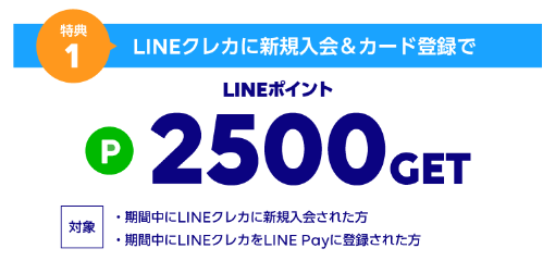 LINEクレカ GO！GO！サマーキャンペーン特典1（2,500ポイント）