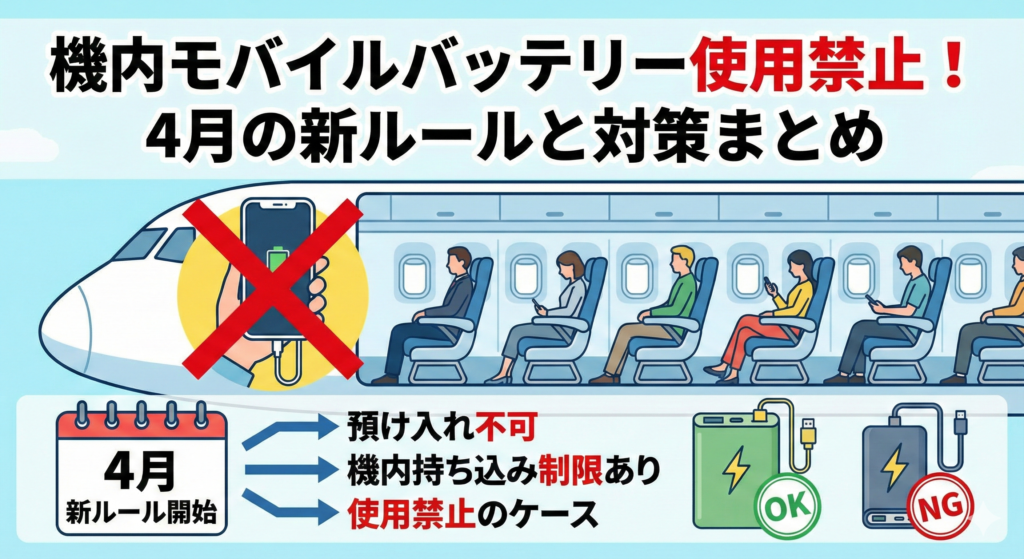 【完全ガイド】機内モバイルバッテリー使用禁止はいつから?4月の新ルールと対策まとめ